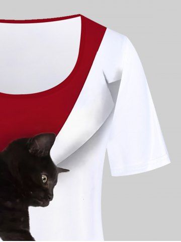 Plus Size Animal Cat and Mouse Print Tee