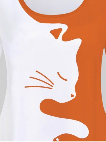 Plus Size Cat Pattern Two Tone Short Sleeves Tee