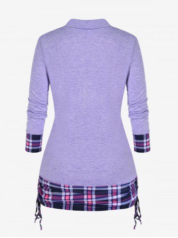 Plus Size Plaid Draped Cowl Cinched Ruched 2 in 1 Tee