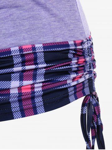 Plus Size Plaid Draped Cowl Cinched Ruched 2 in 1 Tee