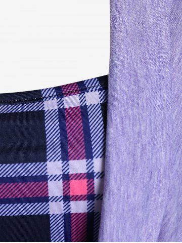 Plus Size Plaid Draped Cowl Cinched Ruched 2 in 1 Tee