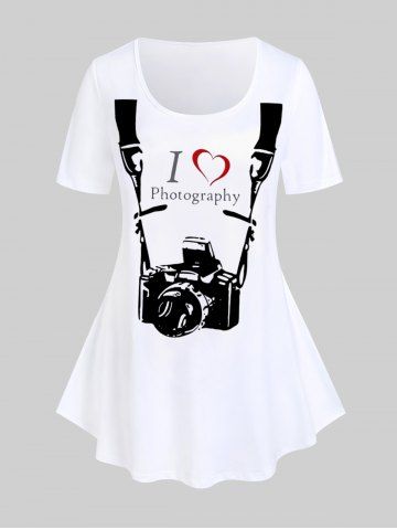 T-shirt Imprimé Caméra Grande Taille - WHITE - 4X | US 26-28