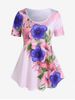 Plus Size Short Sleeve Floral Print T-shirt -  