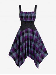 Plus Size Square Neck Plaid Handkerchief Midi Dress -  
