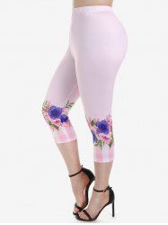 Plus Size High Waist Floral Print Skinny Capri Leggings -  