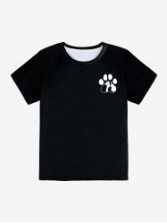 T-shirt Unisexe à Imprimé Chat Chien Dessin Animé à Manches Courtes - Noir XL