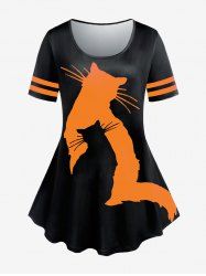 T-shirt à Imprimé Chat de Dessin Animé à Deux Couleurs Grande Taille - Orange 5x | US 30-32