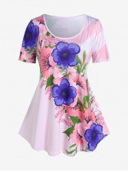 Plus Size Short Sleeve Floral Print T-shirt -  