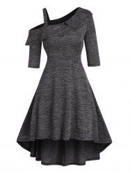 Cold Shoulder Skew Neck Flounce Heather High Low Dress -  