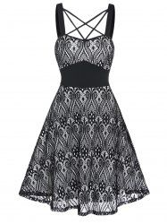 Tribal Pattern Lace Mini A Line Dress -  