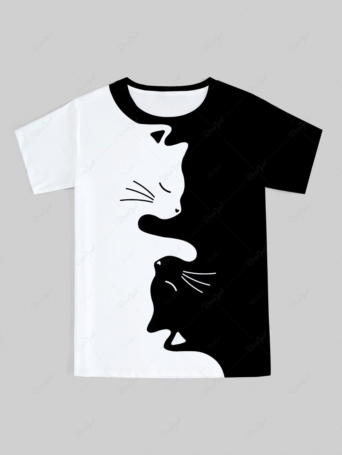 T-shirt Unisexe Motif de Chat Dessin Animé en Deux Couleurs Noir L