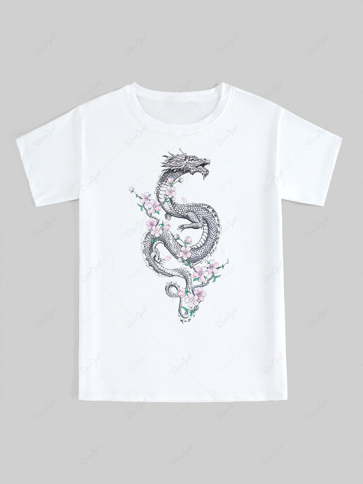 Latest Unisex Dragon Floral Printed Short Sleeves Tee  