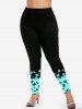 Butterfly Print Colorblock Tee and Butterfly Print Colorblock Leggings Plus Size Outfit -  