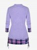 Plus Size Plaid Draped Cowl Cinched Ruched 2 in 1 Tee -  