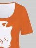 T-shirt Bicolore Motif de Chat de Grande Taille à Manches Courtes - Orange 5x | US 30-32