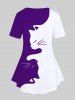 T-shirt Bicolore Motif de Chat de Grande Taille à Manches Courtes - Pourpre  L | US 12