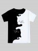 T-shirt Unisexe Motif de Chat Dessin Animé en Deux Couleurs - Noir L