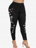 Plus Size Cartoon Cat Printed High Rise Leggings -  