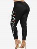 Plus Size Cartoon Cat Printed High Rise Leggings -  