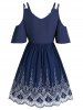 Contrast Crochet Flower Lace Cold Shoulder Dual Straps V Neck Scalloped Dress -  