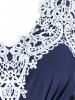 Contrast Crochet Flower Lace Cold Shoulder Dual Straps V Neck Scalloped Dress -  