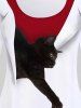 T-shirt à Imprimé Chat et Souris Animal Grande Taille - Rouge foncé 2X | US 18-20