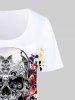 T-shirt Gothique à Imprimé Papillon Crâne Grande Taille - Blanc 5x | US 30-32