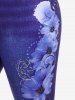 Legging Corsaire à Imprimé 3D Jean Fleuri de Grande Taille - Bleu 