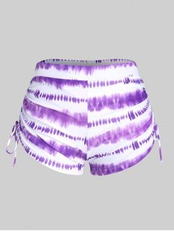 Plus Size Tie Dye Cinched High Rise Boyshorts Swimsuit - PURPLE - L | US 12