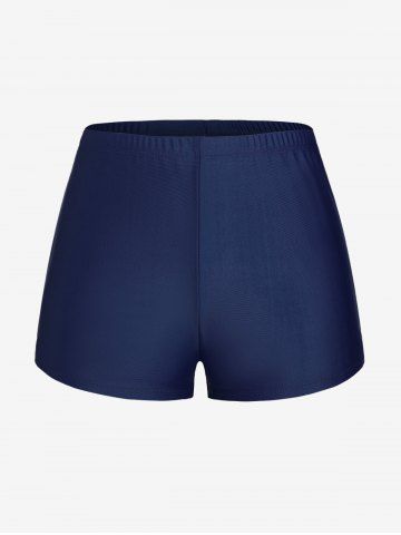 Plus Size High Waisted Solid Boyshorts Swimsuit - DEEP BLUE - L | US 12