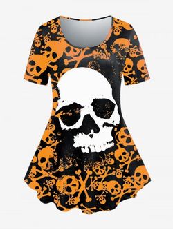 Camiseta Gótica de Talla Extra con Estampado de Calavera - ORANGE - M | US 10