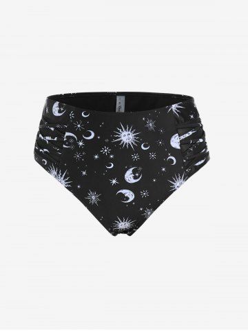 Plus Size High Rise Sun Moon Print Swim Bikini Briefs - BLACK - 2X | US 18-20