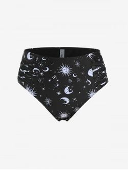Plus Size High Rise Sun Moon Print Swim Bikini Briefs - BLACK - 4X | US 26-28
