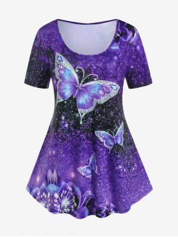 Plus Size 3D Sparkles Butterfly Full Printed T Shirt