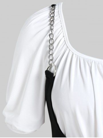 Plus Size Solid Tunic Top with Chain Buckle Corset