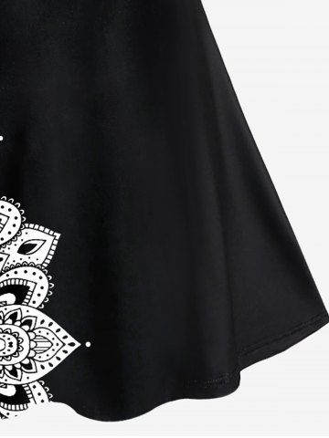 Plus Size Ethnic Printed Crisscross A Line Sleeveless Dress