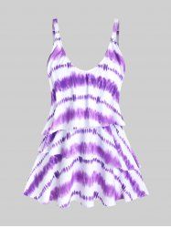 Plus Size Tie Dye Backless Layered Padded Tankini Top Swimsuit -  