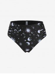 Plus Size High Rise Sun Moon Print Swim Bikini Briefs -  