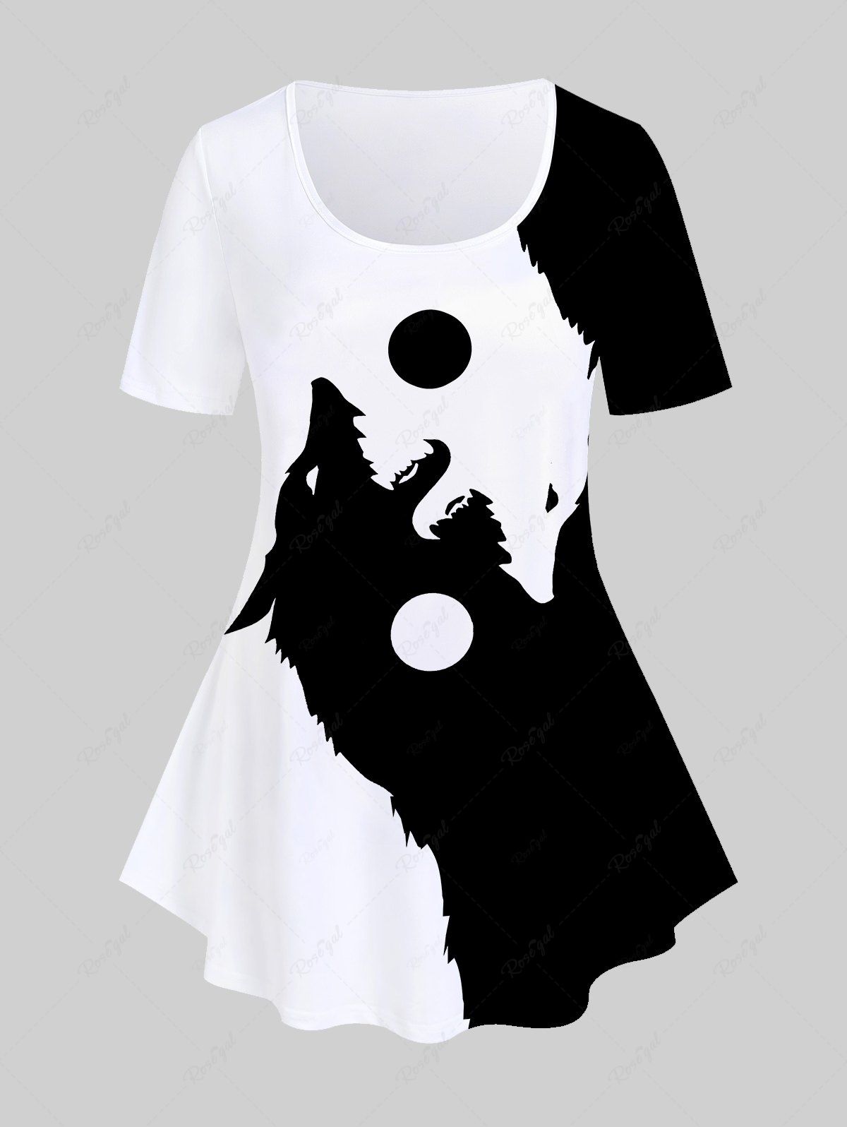 T-shirt à Imprimé Animal Loup en Blocs de Couleurs de Grande Taille Noir 5x | US 30-32