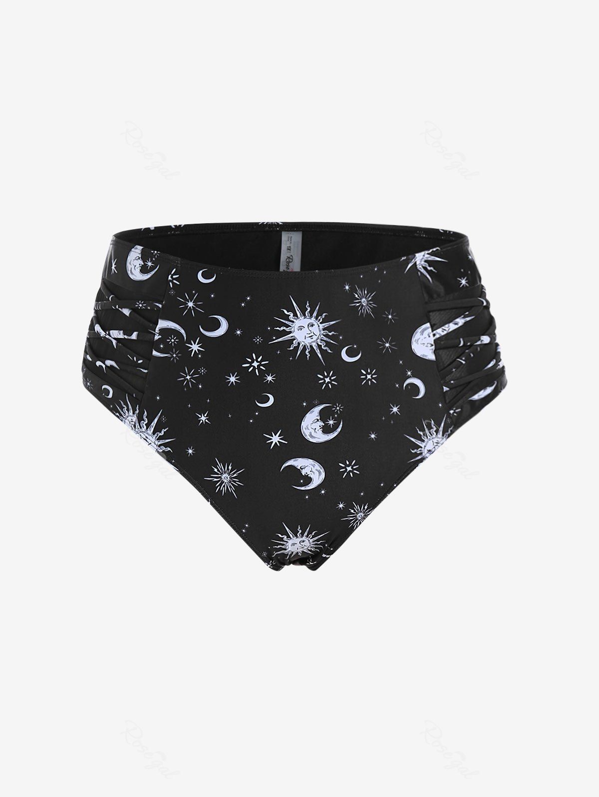 Affordable Plus Size High Rise Sun Moon Print Swim Bikini Briefs  