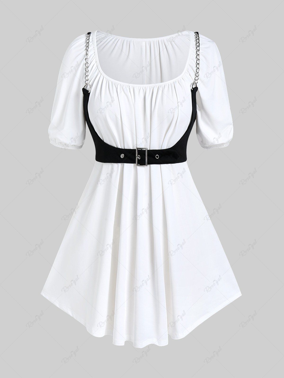 Shop Plus Size Solid Tunic Top with Chain Buckle Corset  