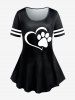 Cat Paw Heart Print Tee and Chains Mini Pleated Skirt Plus Size Outfit -  