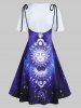 Pure Color T Shirt and Sun Moon Galaxy Print Tied Shoulder A Line Midi Suspender Skirt Two Piece Casual Outfit -  
