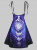 Pure Color T Shirt and Sun Moon Galaxy Print Tied Shoulder A Line Midi Suspender Skirt Two Piece Casual Outfit -  