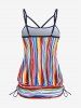Plus Size Stripes Padded Cinched Blouson Backless Tankini Top Swimsuit -  