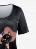 T-shirt à Imprimé Chat Dessin Animé de Grande Taille - Noir 2X | US 18-20