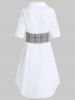 Shirt Plaid Print Insert Belted Turn Down Collar A Line Midi Button-up Casual Dress -  