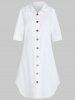 Shirt Plaid Print Insert Belted Turn Down Collar A Line Midi Button-up Casual Dress -  
