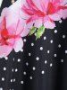 Plus Size Flower Polka Dot Stripes Cold Shoulder T Shirt -  