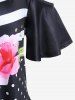 Plus Size Flower Polka Dot Stripes Cold Shoulder T Shirt -  